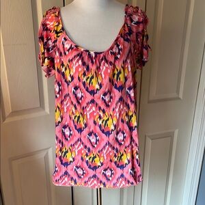 New York Laundry Pink and Yellow Ruffled Blouse